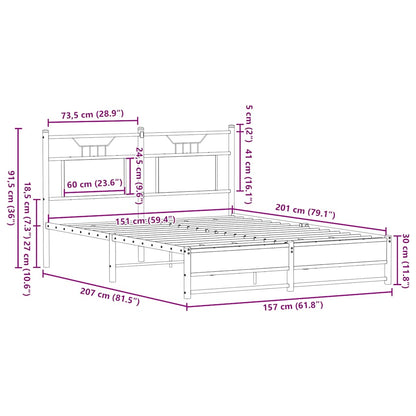 Sängram utan madrass rökfärgad ek 150x200 cm konstruerad trä