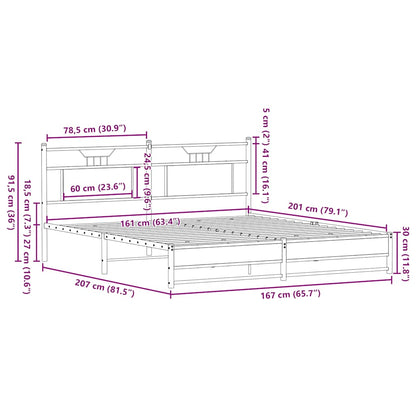 Sängram utan madrass rökt ek 160x200cm konstruerat trä