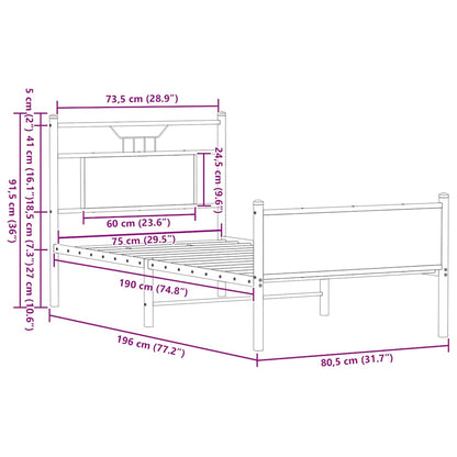 Sängram utan madrass rökfärgad ek 75x190 cm konstruerad trä