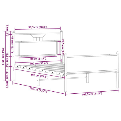 Sängram utan madrass rökfärgad ek 100x190 cm konstruerad trä