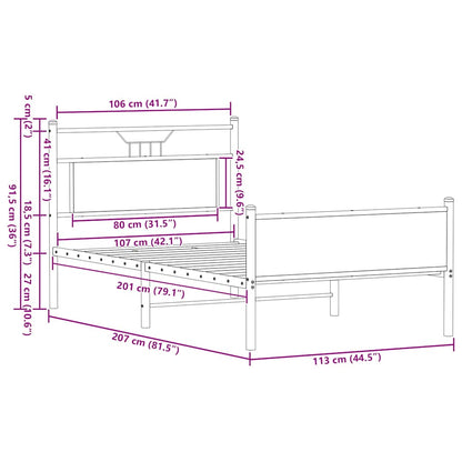 Sängram utan madrass rökt ek 107x203 cm konstruerat trä