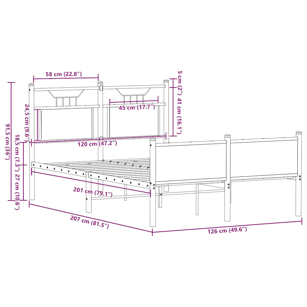 Sängram utan madrass rökfärgad ek 120x200 cm konstruerad trä