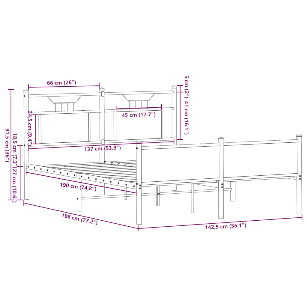 Sängram utan madrass rökfärgad ek 137x190 cm konstruerad trä