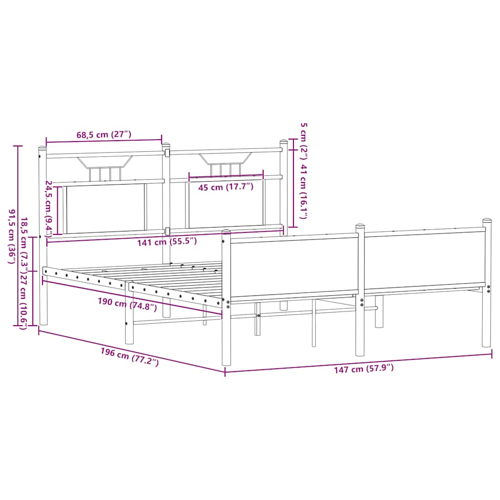 Sängram utan madrass rökfärgad ek 140x190 cm konstruerad trä