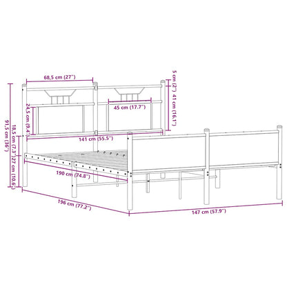 Sängram utan madrass rökfärgad ek 140x190 cm konstruerad trä