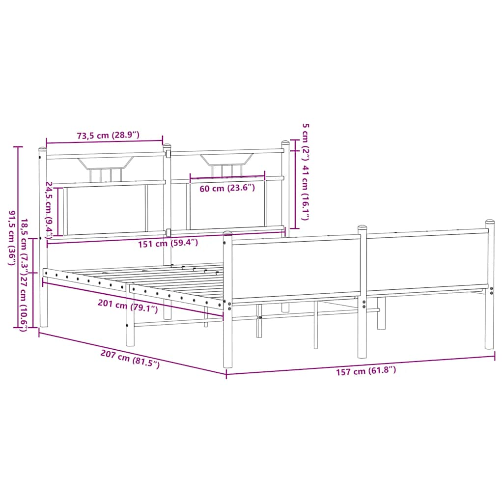 Sängram utan madrass rökfärgad ek 150x200 cm konstruerad trä