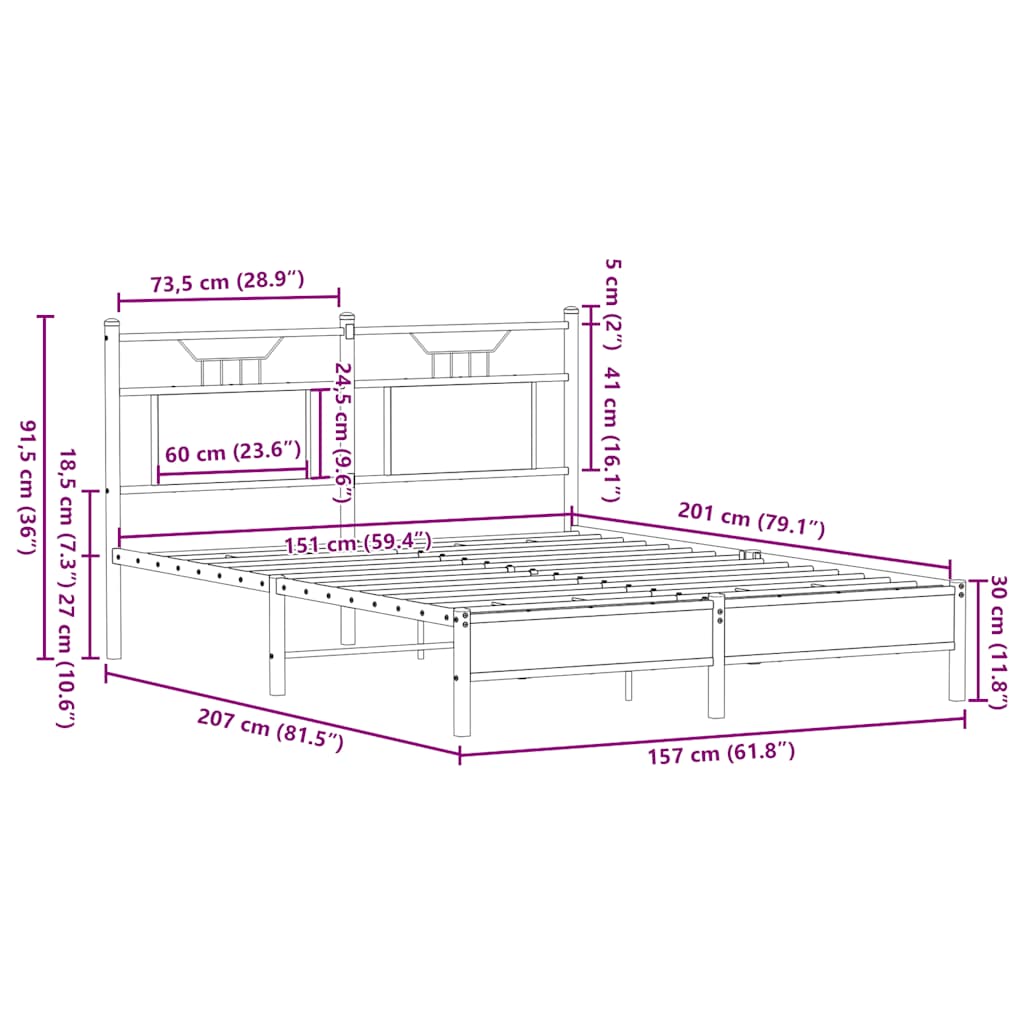 Sängram utan madrass sonoma-ek 150x200 cm konstruerad trä