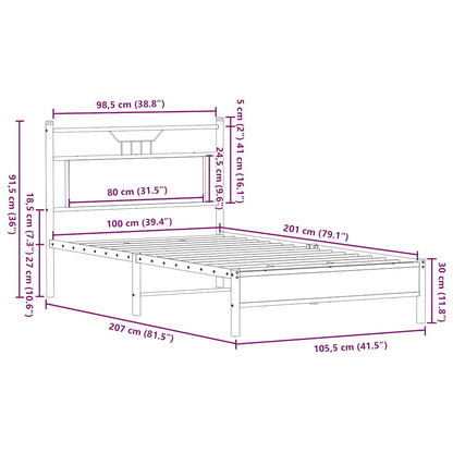 Sängram utan madrass brun ek 100x200 cm konstruerad trä