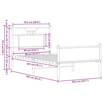 Sängram utan madrass brun ek 80x200 cm konstruerad trä