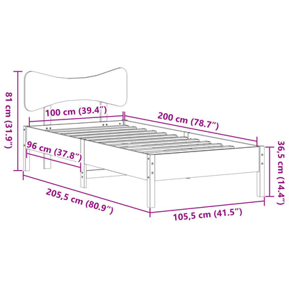 Sängram utan madrass vit 100x200 cm massiv furu