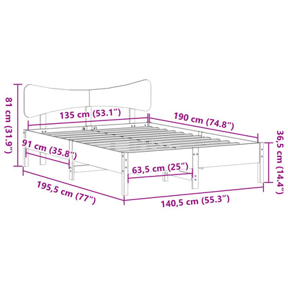 Sängram utan madrass 135x190 cm massiv furu