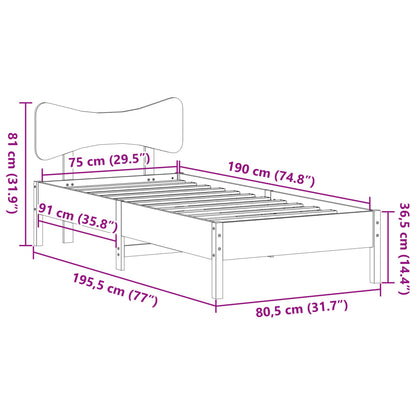 Sängram utan madrass vit 75x190 cm massiv furu