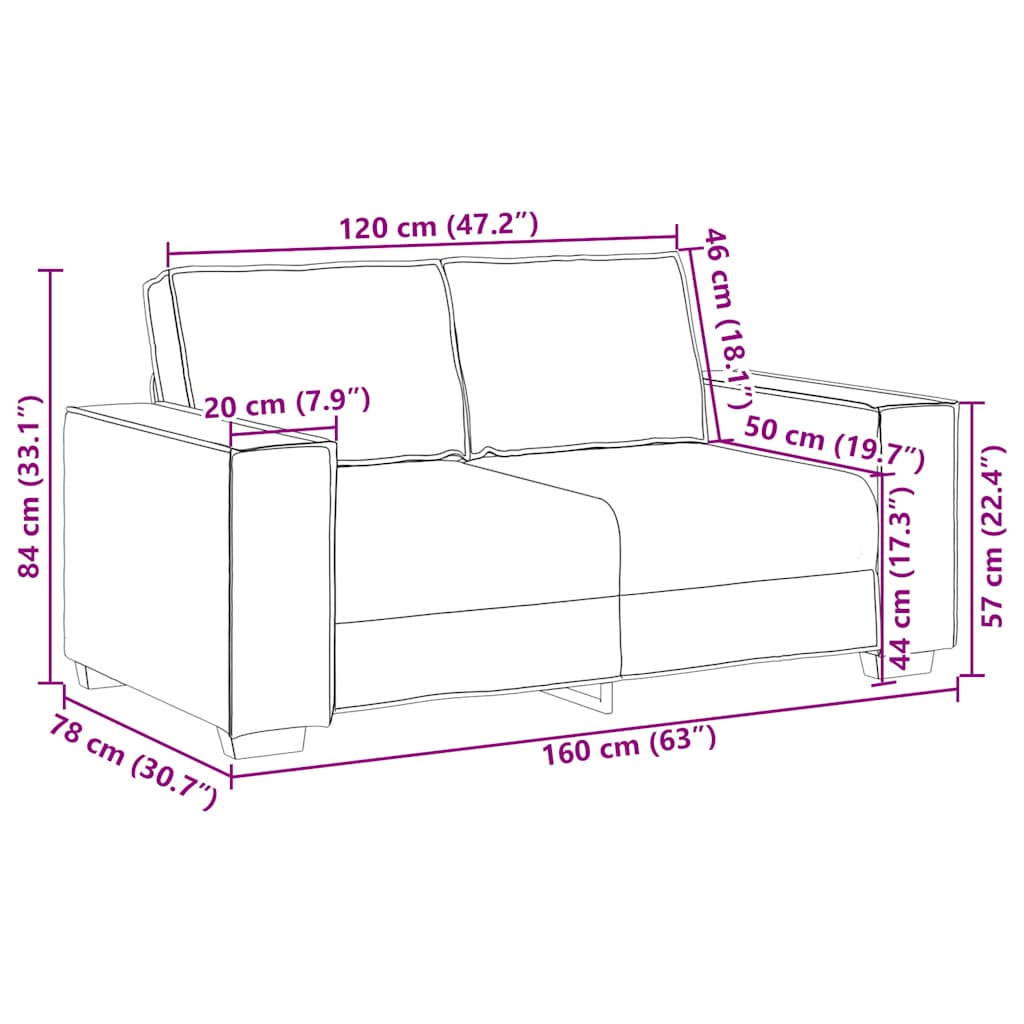 2-sitssoffa brun 120 cm sammet