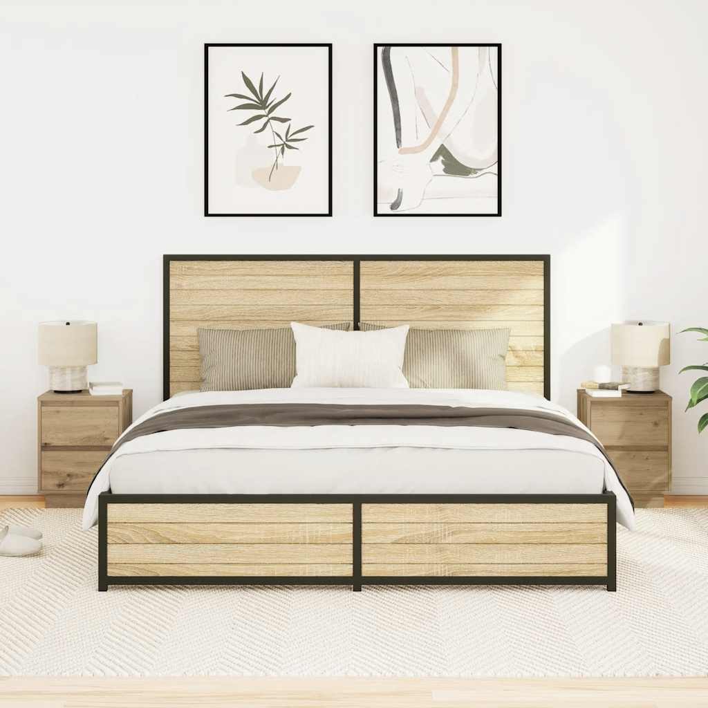 Sängbord med LED-lampor 2 st, hantverksmässig ek 38x34x50 cm