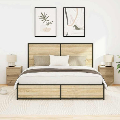 Sängbord med LED-lampor 2 st, hantverksmässig ek 38x34x50 cm