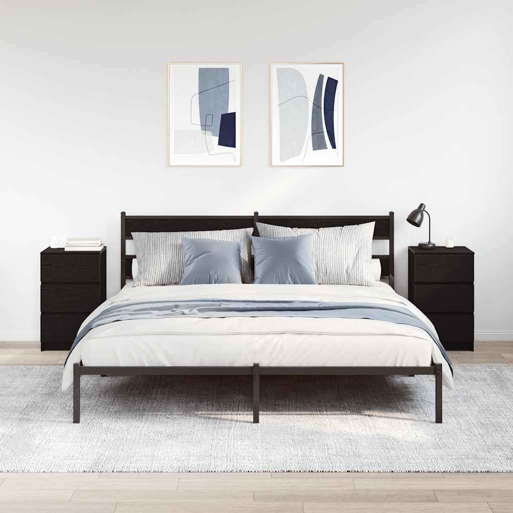 Sängbord med 3 lådor 2 st svart 39x35x65 cm