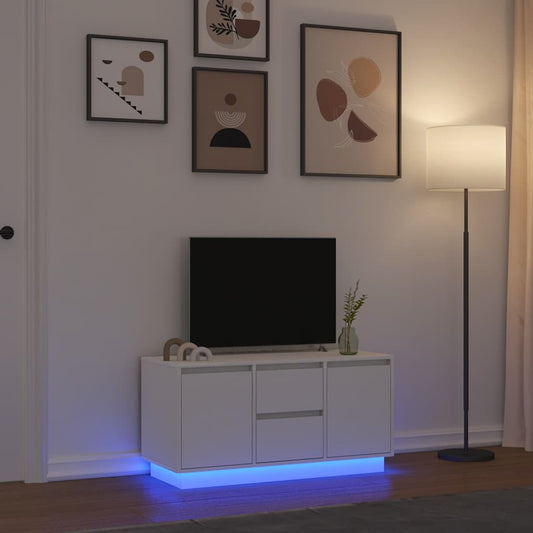 TV-bänk med LED-lampor vit 100x41x50 cm