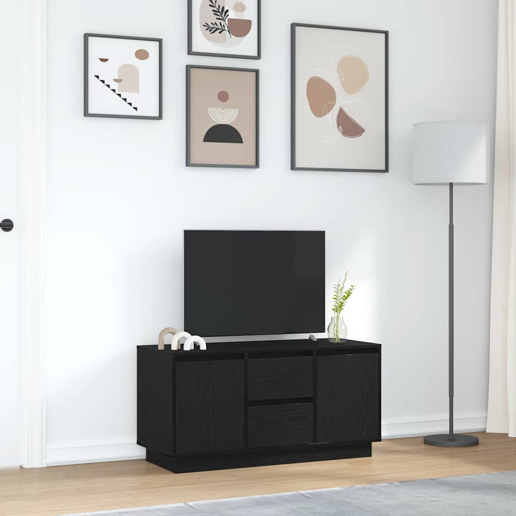 TV-bänk med LED-lampor svart ek 100x41x50 cm