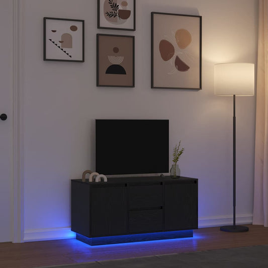 TV-bänk med LED-lampor svart ek 100x41x50 cm