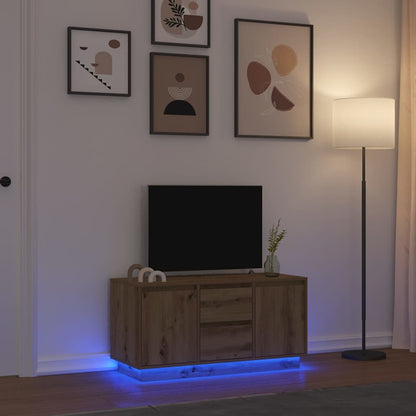 TV-bänk med LED-lampor hantverksmässig ek 100x41x50 cm