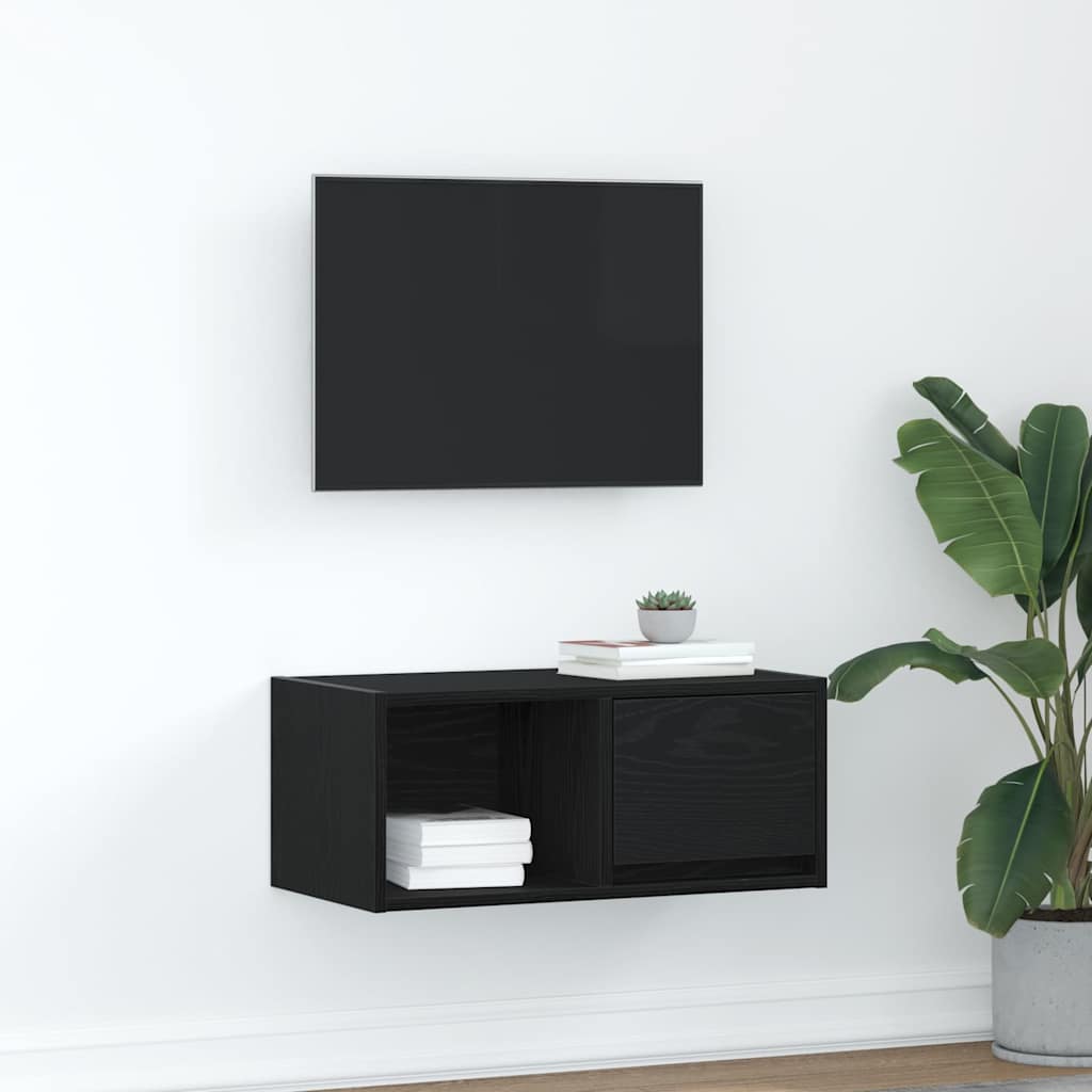 TV-bänk svart ek 60x31x25,5 cm konstruerat trä