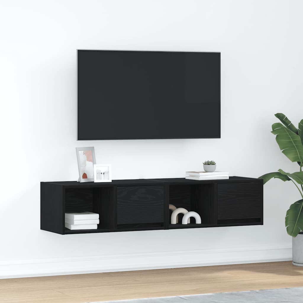 TV-bänkar 2 st svart ek 60x31x25,5 cm konstruerat trä