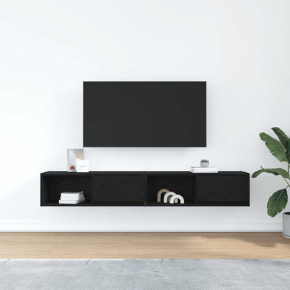 TV-bänkar 2 st svart ek 80x31x25,5 cm konstruerat trä