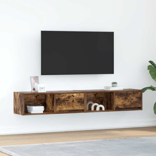 TV-bänkar 2 st rökt ek 80x31x25,5 cm konstruerat trä