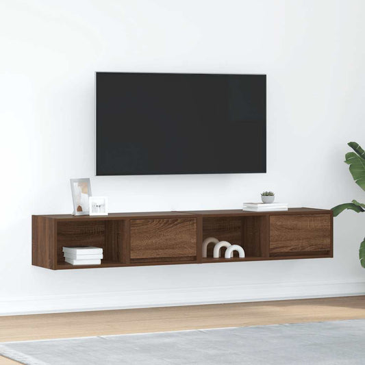 TV-bänkar 2 st, brun ek 80x31x25,5 cm konstruerat trä