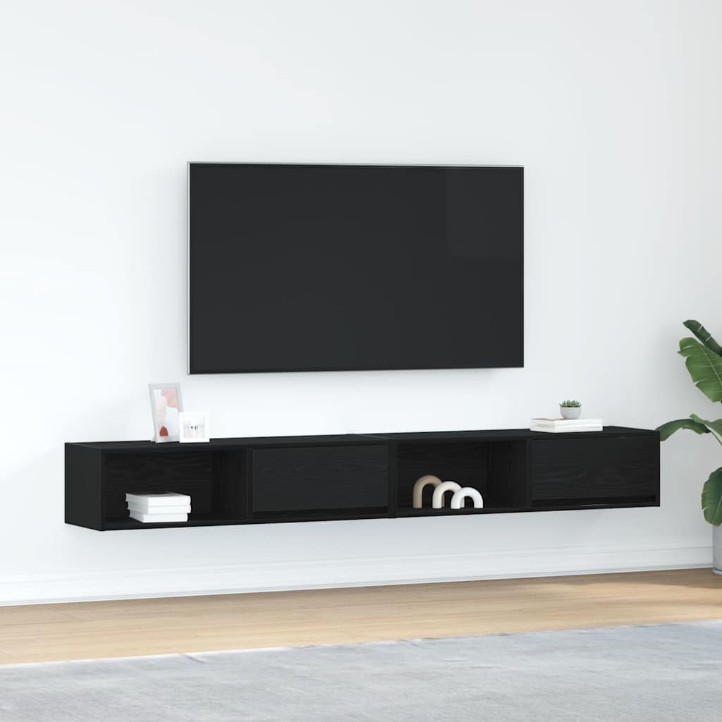 TV-bänkar 2 st svart ek 100x31x25,5 cm konstruerat trä