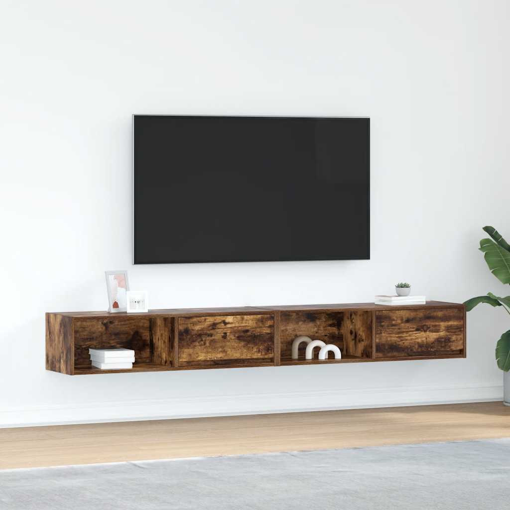 TV-bänkar 2 st rökt ek 100x31x25,5 cm konstruerat trä