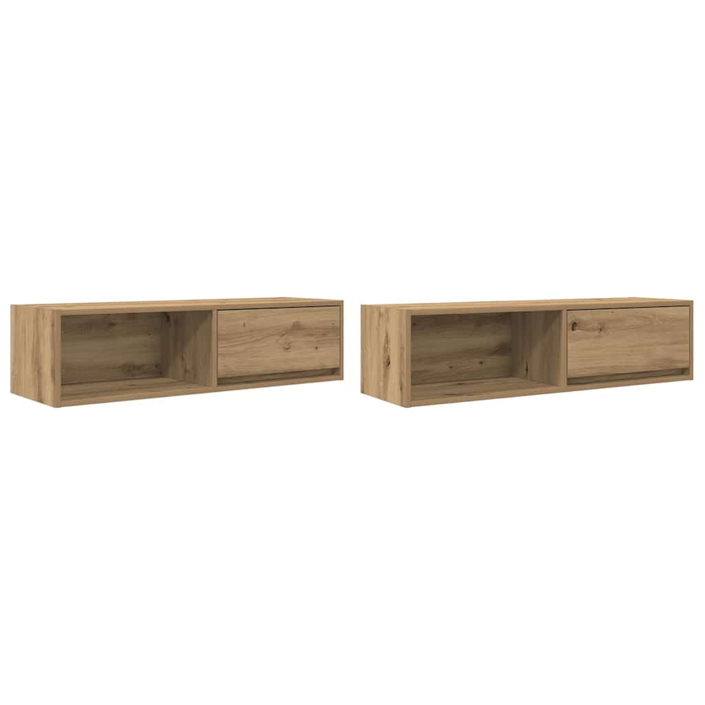 TV-bänkar 2 st hantverksmässig ek 100x31x25,5cm konstruerat trä