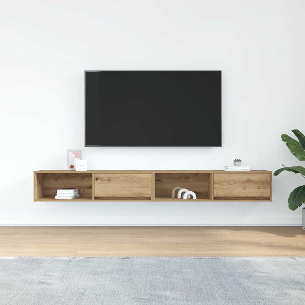 TV-bänkar 2 st hantverksmässig ek 100x31x25,5cm konstruerat trä