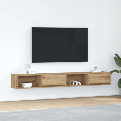 TV-bänkar 2 st hantverksmässig ek 100x31x25,5cm konstruerat trä