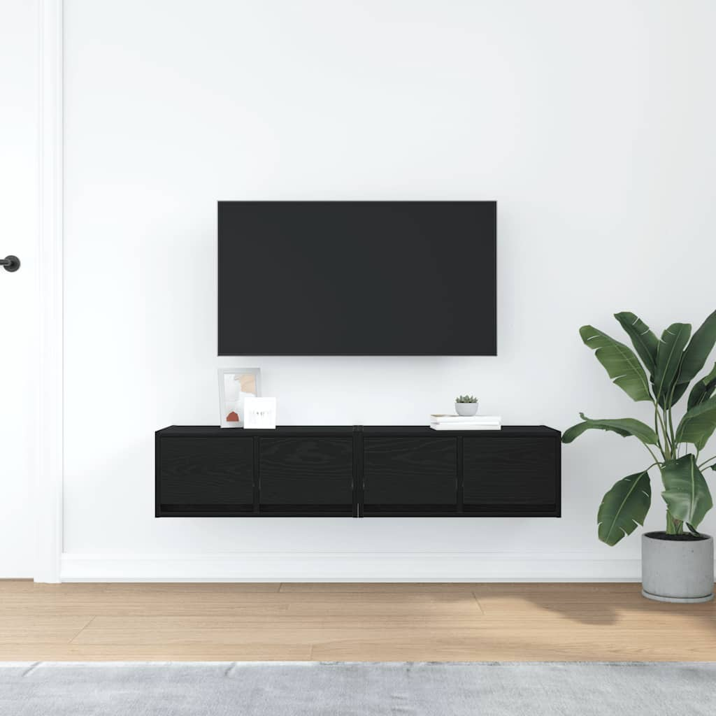 TV-bänkar 2 st svart ek 60x31x25,5 cm konstruerat trä