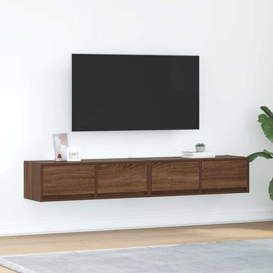 TV-bänkar 2 st, brun ek 80x31x25,5 cm konstruerat trä