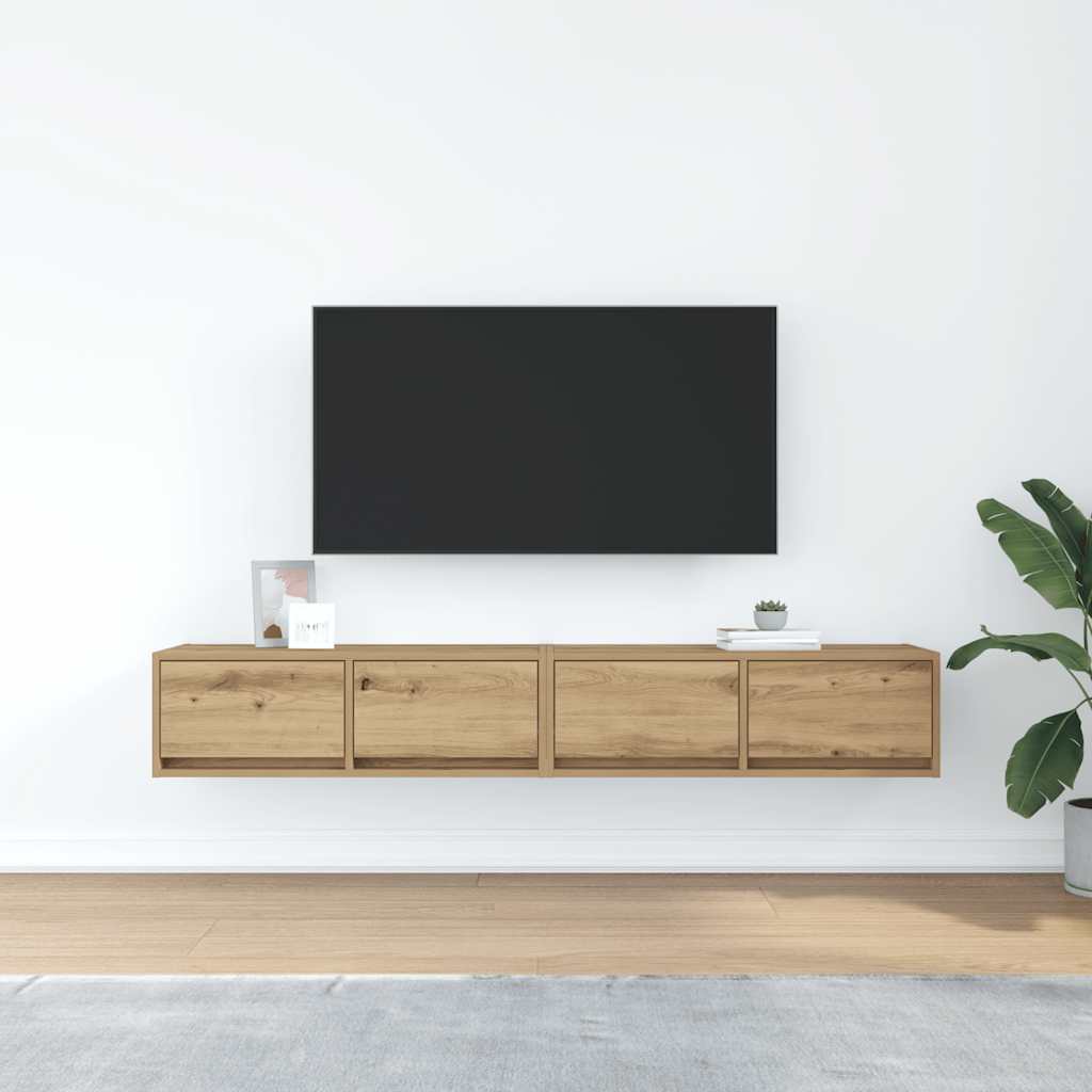 TV-bänkar 2 st hantverksmässig ek 80x31x25,5 cm konstruerat trä