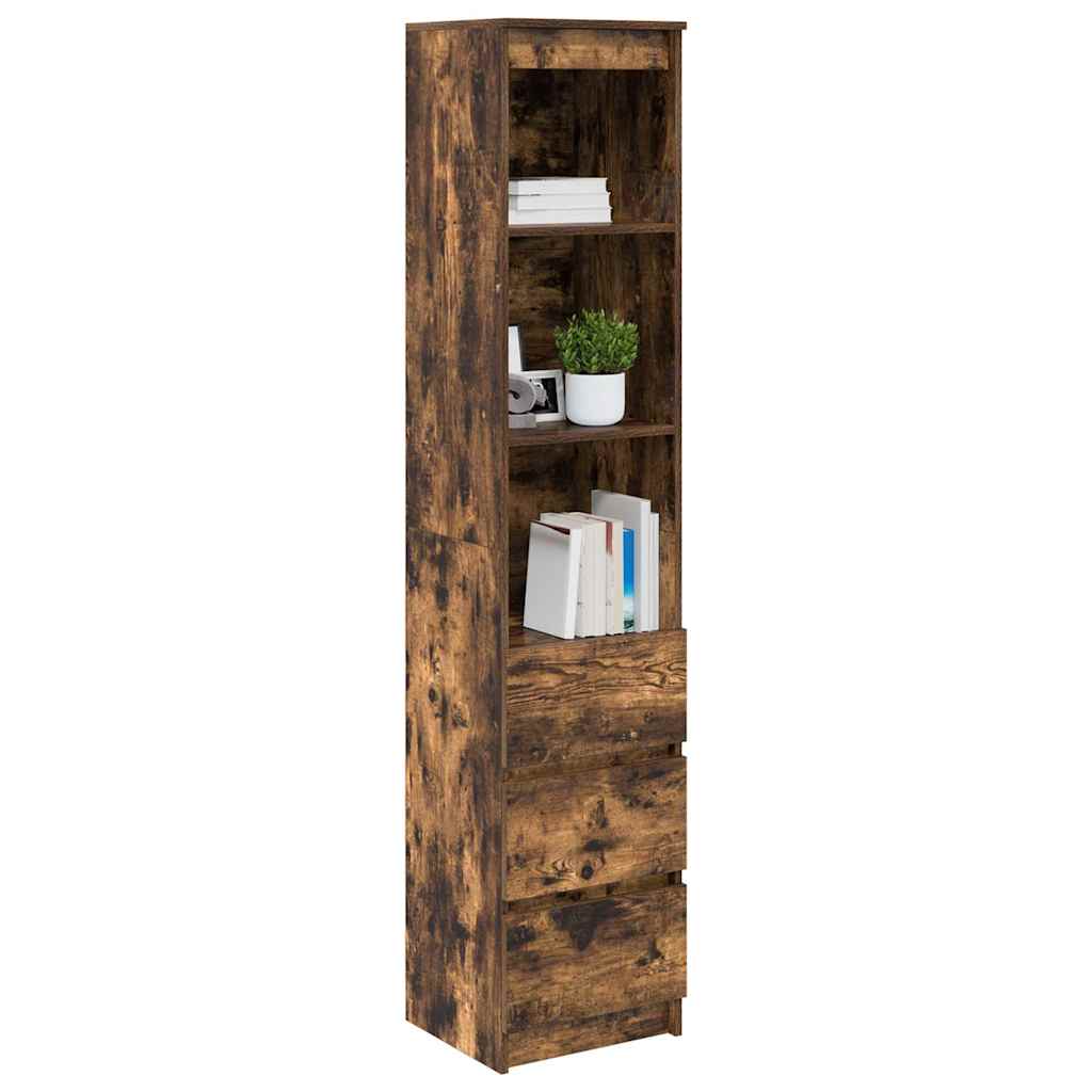 Highboard rökt ek 37,5x35x180 cm konstruerat trä