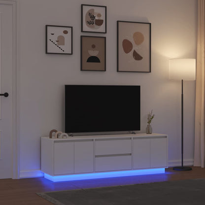 TV-bänk med LED-lampor vit 160,5x41x50 cm