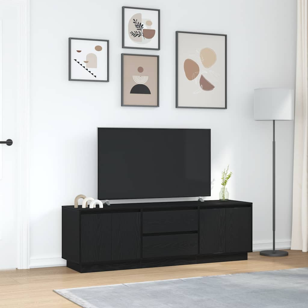 TV-bänk med LED-lampor svart ek 160,5x41x50 cm