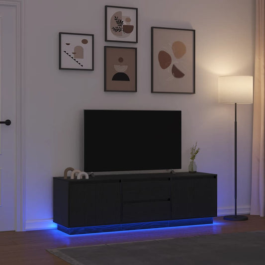 TV-bänk med LED-lampor svart ek 160,5x41x50 cm