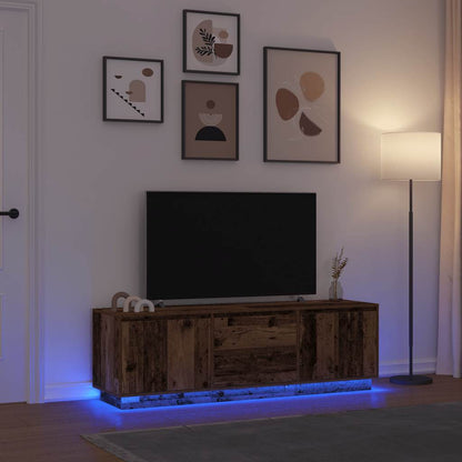 TV-bänk med LED-lampor gammalt trä 160,5x41x50 cm