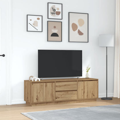 TV-bänk med LED-lampor hantverksmässig ek 160,5x41x50 cm