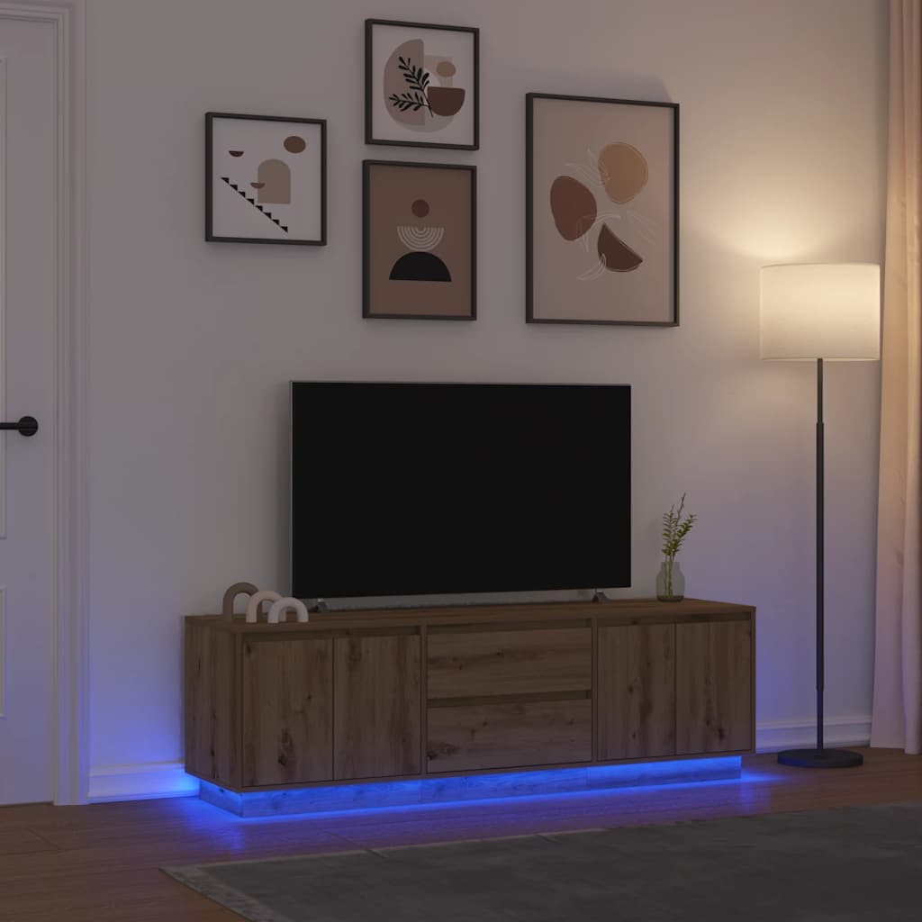 TV-bänk med LED-lampor hantverksmässig ek 160,5x41x50 cm