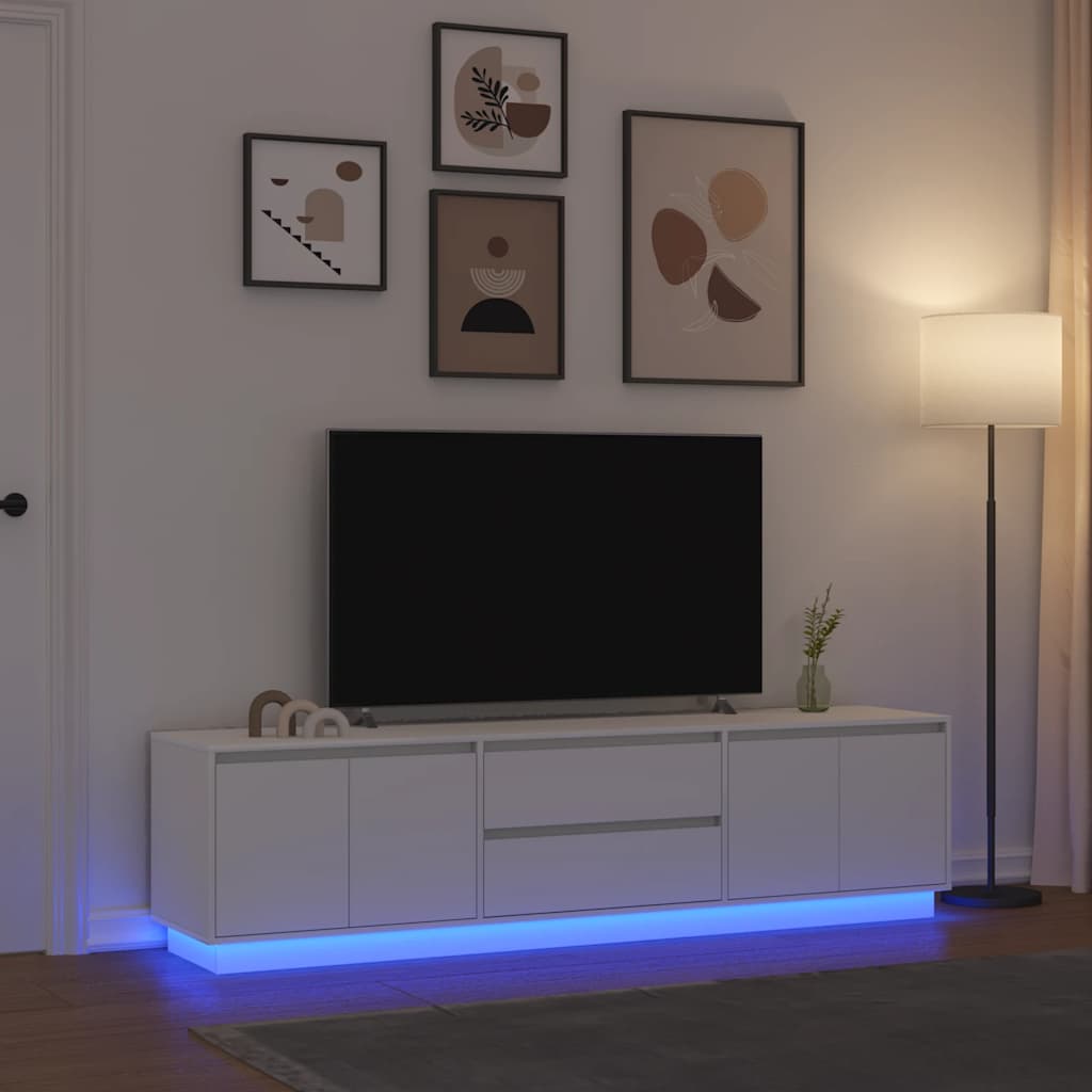 TV-bänk med LED-lampor vit 193,5x41x50 cm