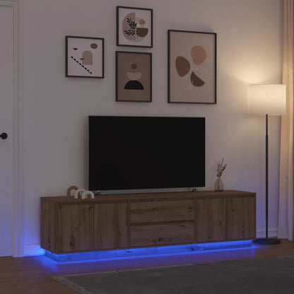 TV-bänk med LED-lampor hantverksmässig ek 193,5x41x50 cm