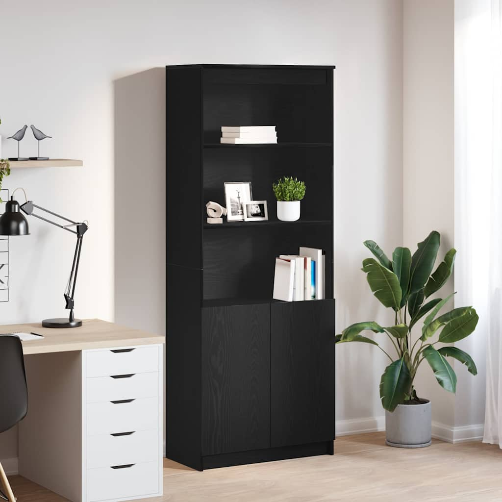 Highboard svart ek 70x35x180 cm konstruerat trä