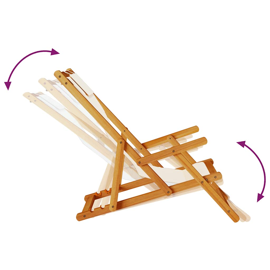 Hopfällbar strandstol med armstöd gräddvit akaciaträ&textilene