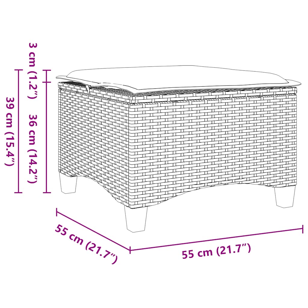 Trädgårdspallar med dynor 2 st svart 55x55x36 cm konstrotting