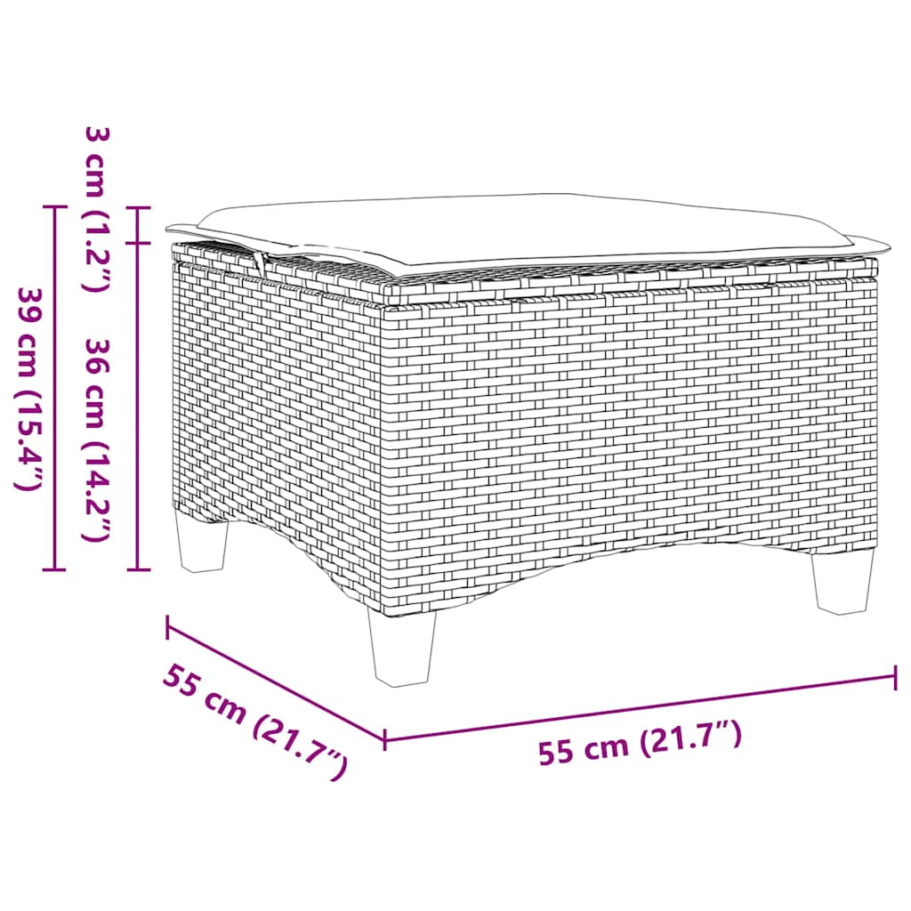 Trädgårdspallar med dynor 2 st, grå 55x55x36 cm konstrotting